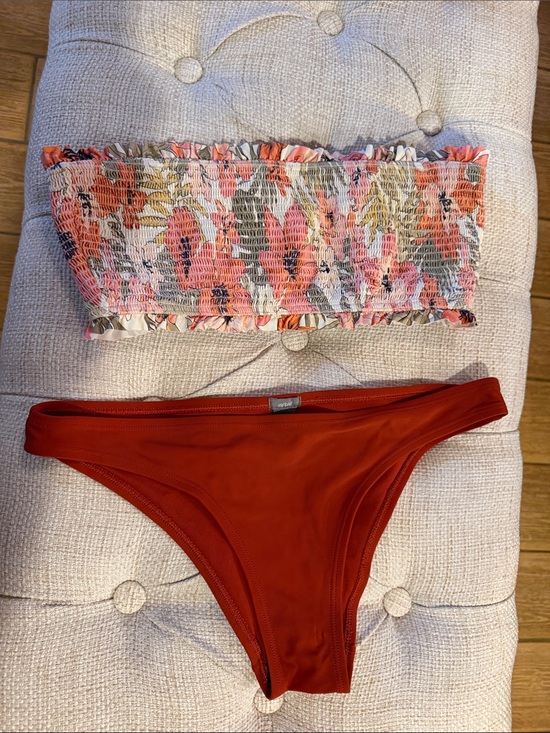 aerie Other - aerie Rust Red Bikini Bottom with Billabong Pink Floral Smocked Bandeau Top